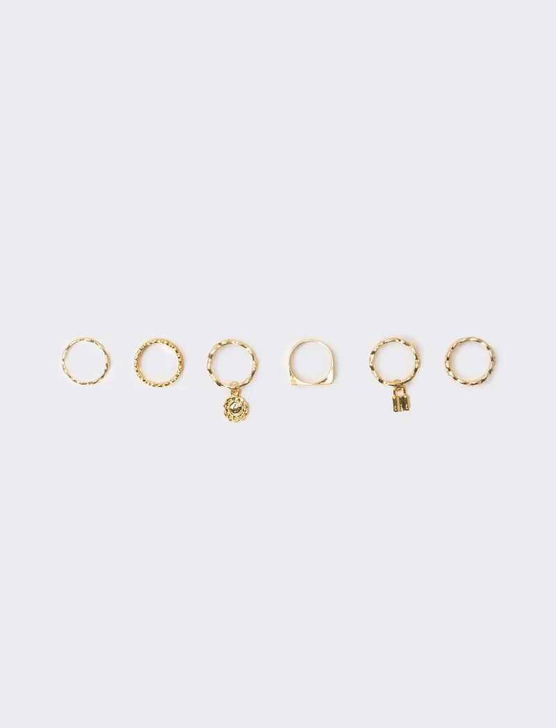 Anello card 6 pezzi con strass - Oro