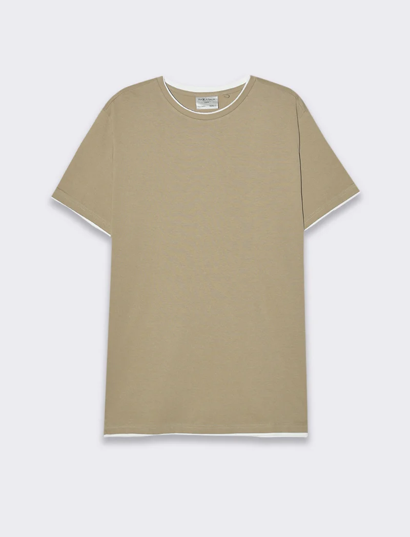 T-shirt in cotone con orli a contrasto da uomo - Verde salvia