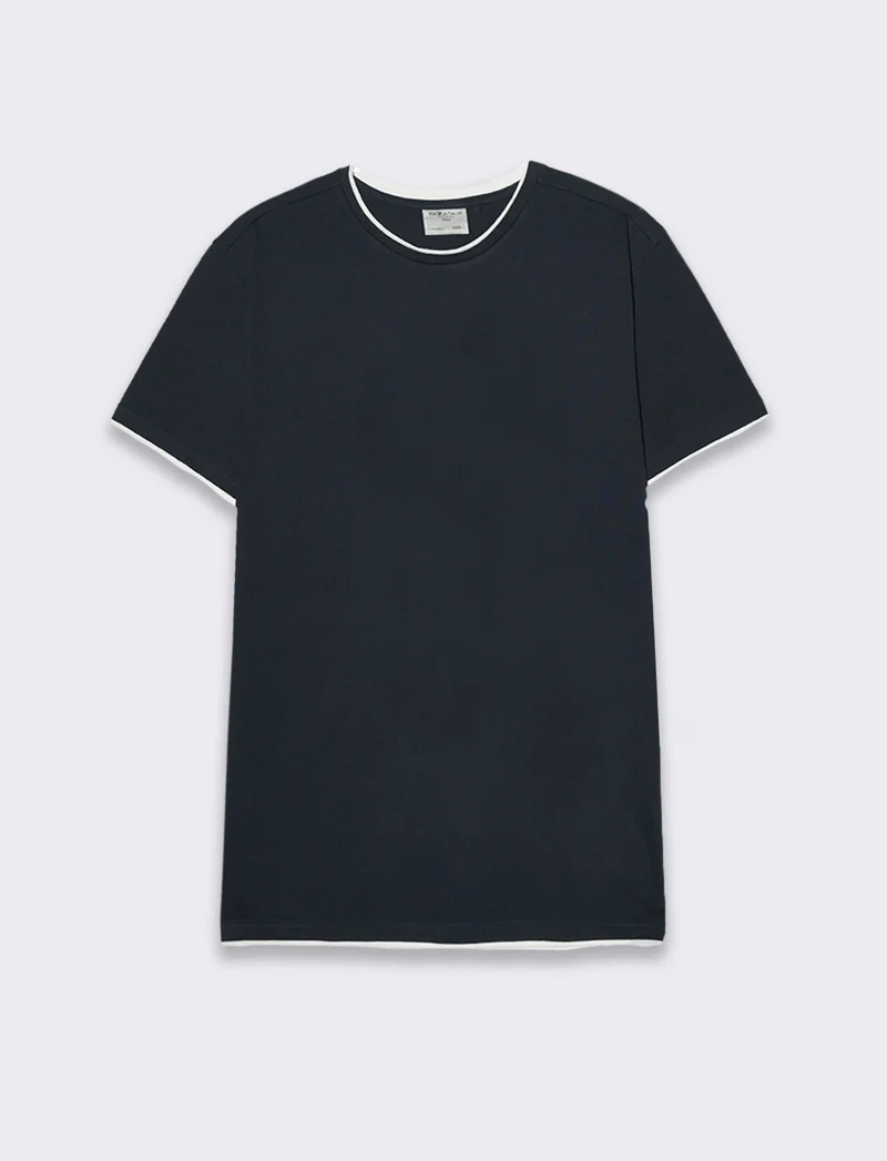 T-shirt in cotone con orli a contrasto da uomo - Blu