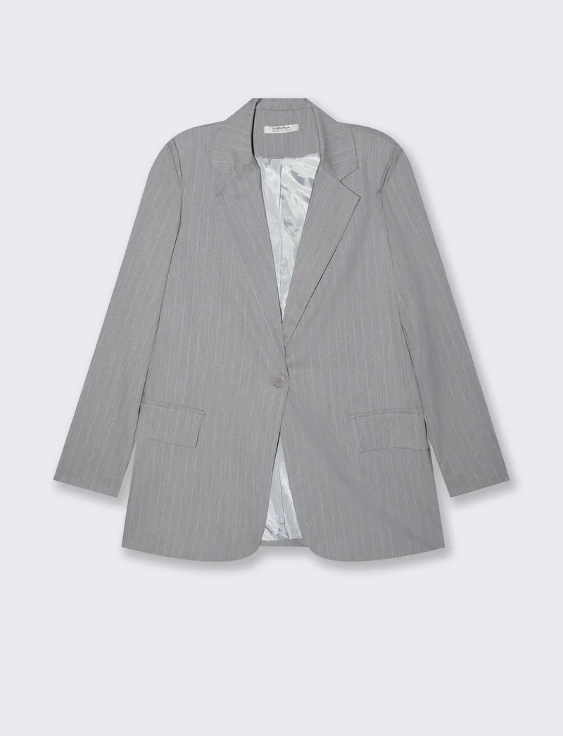 blazer in tessuto rigato con bottone sul davanti - Grigio chiaro