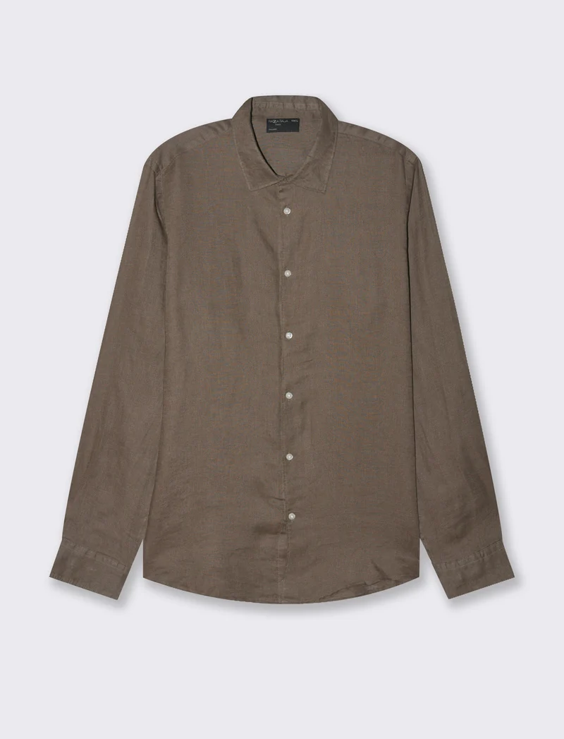 Camicia 100% lino da uomo - Grigio fango
