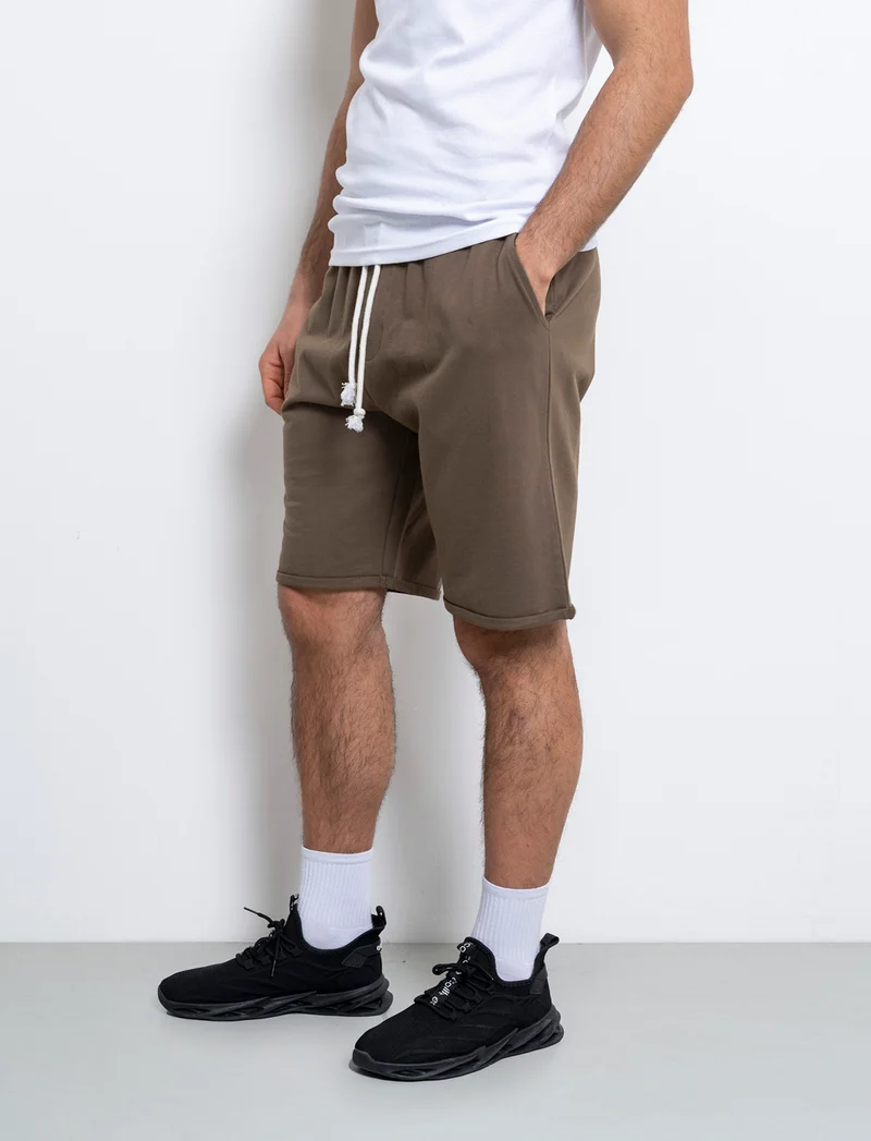 Bermuda basic in felpa con vita jogger da uomo - Verde kaki