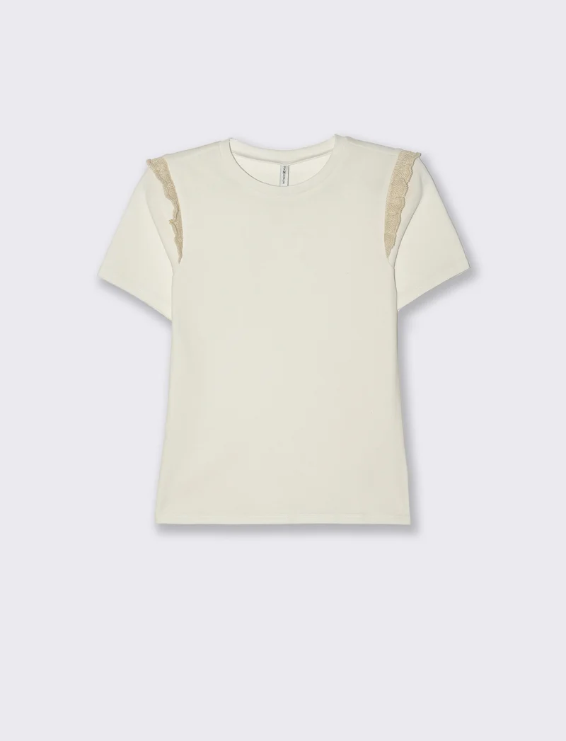 T-shirt con volant da donna - Bianco latte