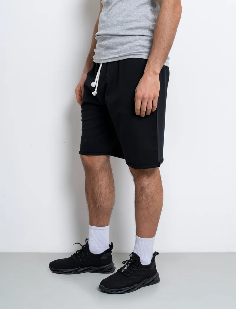Bermuda basic in felpa con vita jogger da uomo - Nero