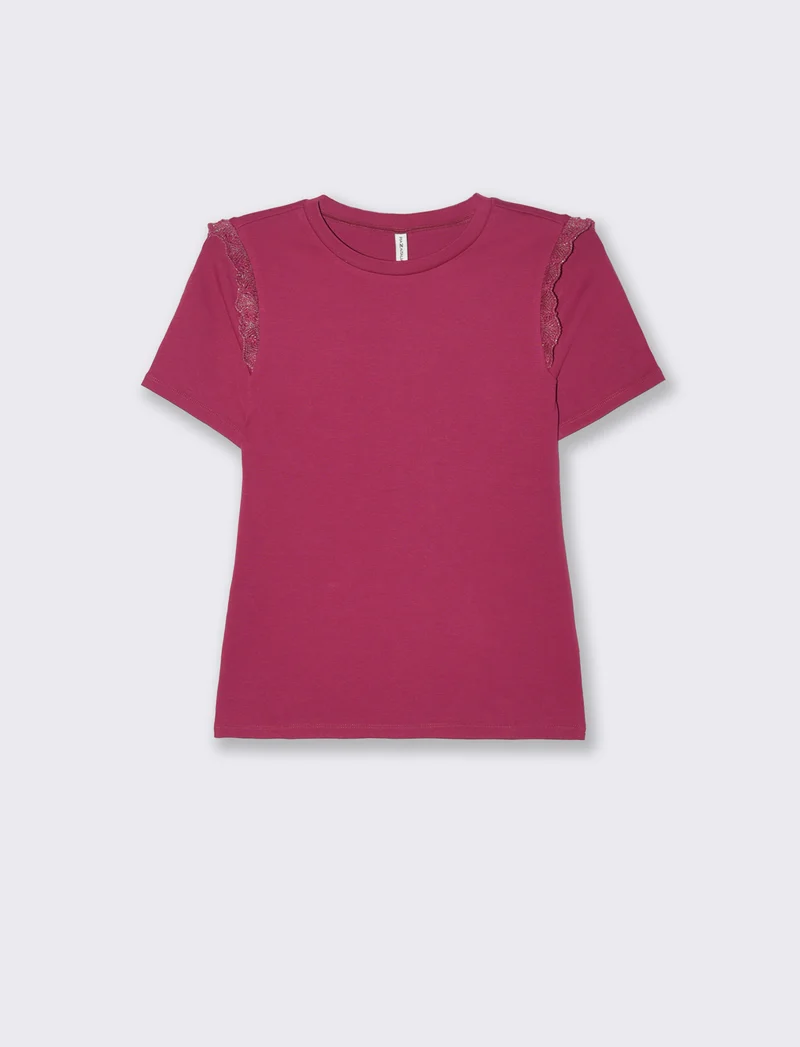T-shirt con volant da donna - Rosso india
