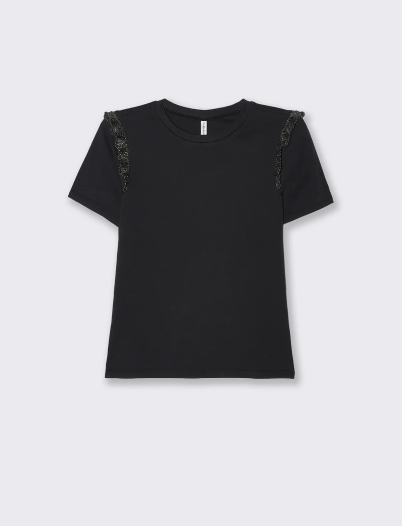T-shirt con volant da donna - Nero