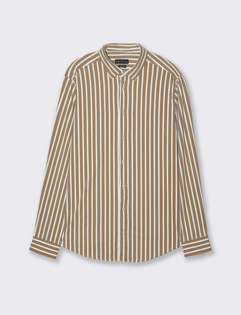 Camicia a righe soft touch regular fit da uomo - Grigio tortora