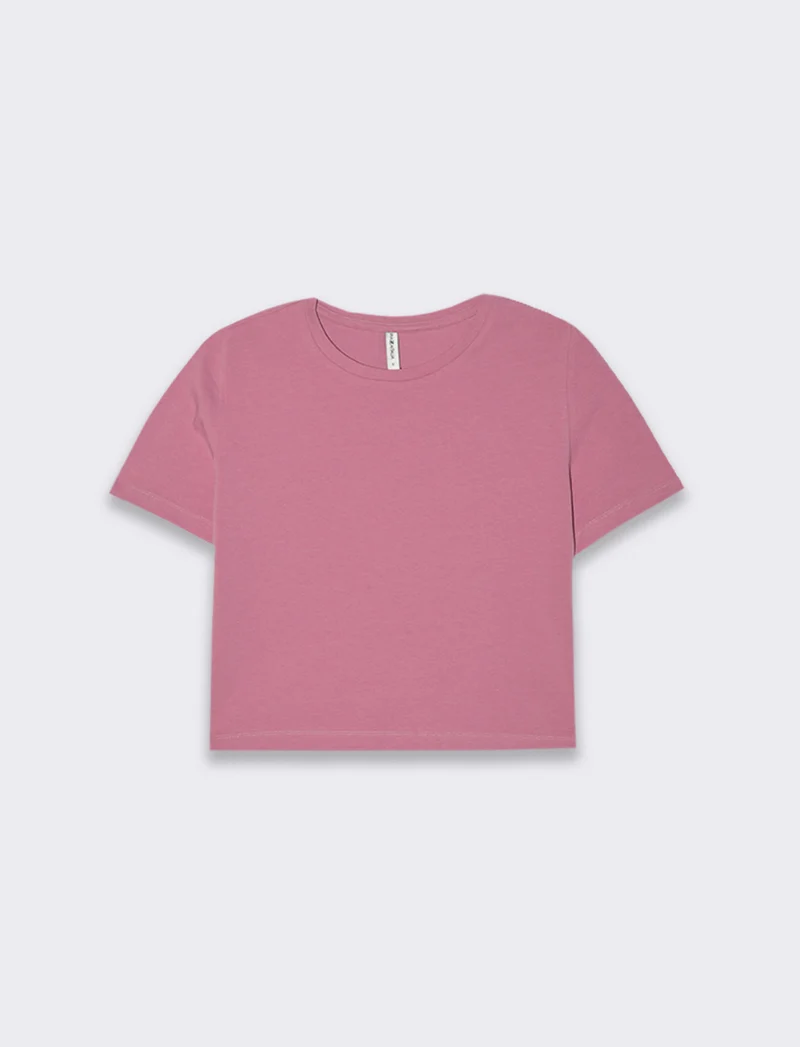 T-shirt basica crop da donna - Rosa polvere
