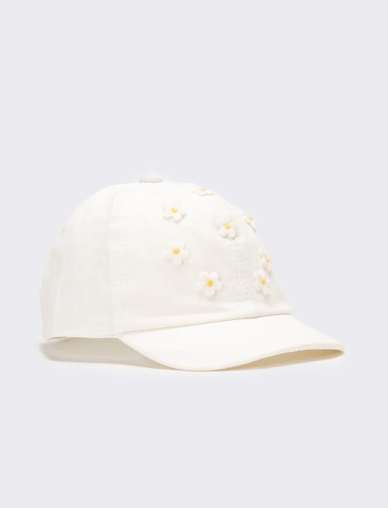 Cappello bambina baseball con margherite - Bianco sporco