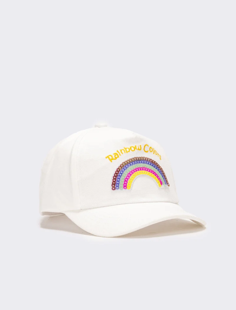 Cappello bambina baseball con rainbow - Bianco
