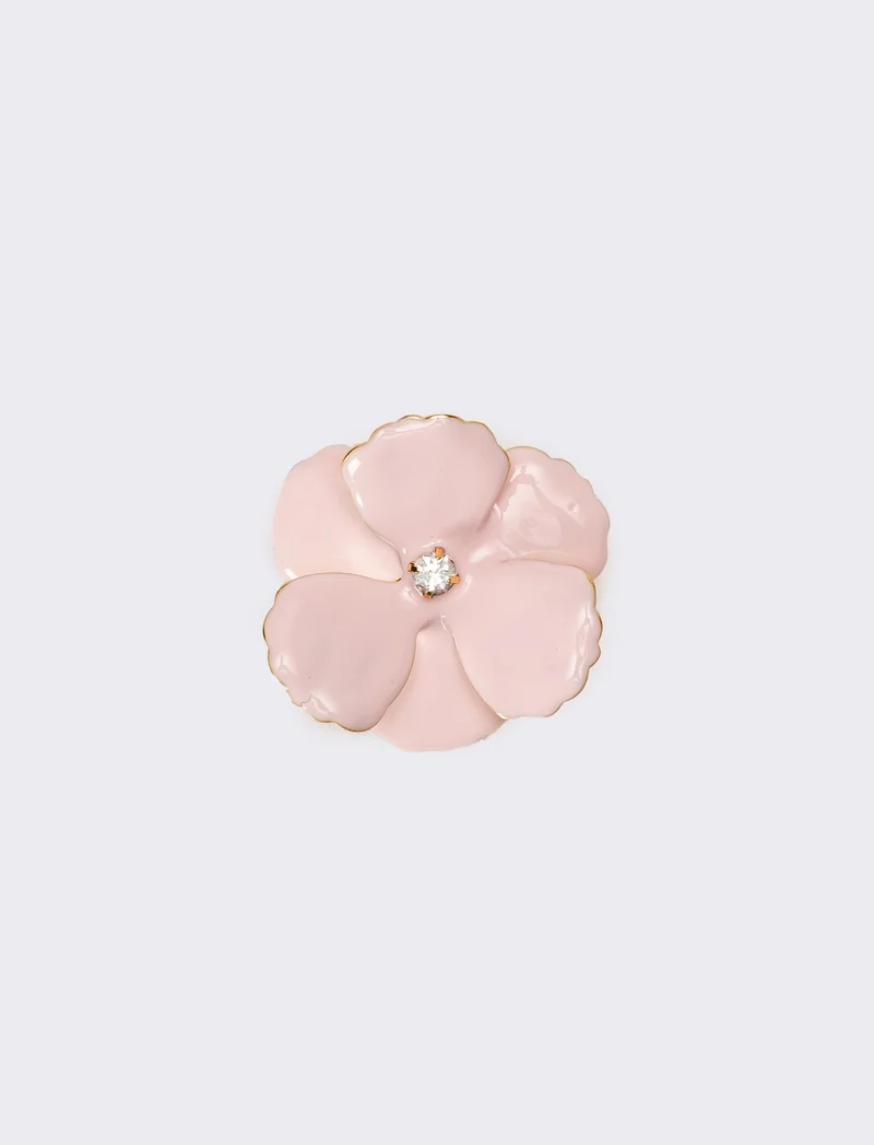 Anello donna con fiore smaltato con strass - Rosa