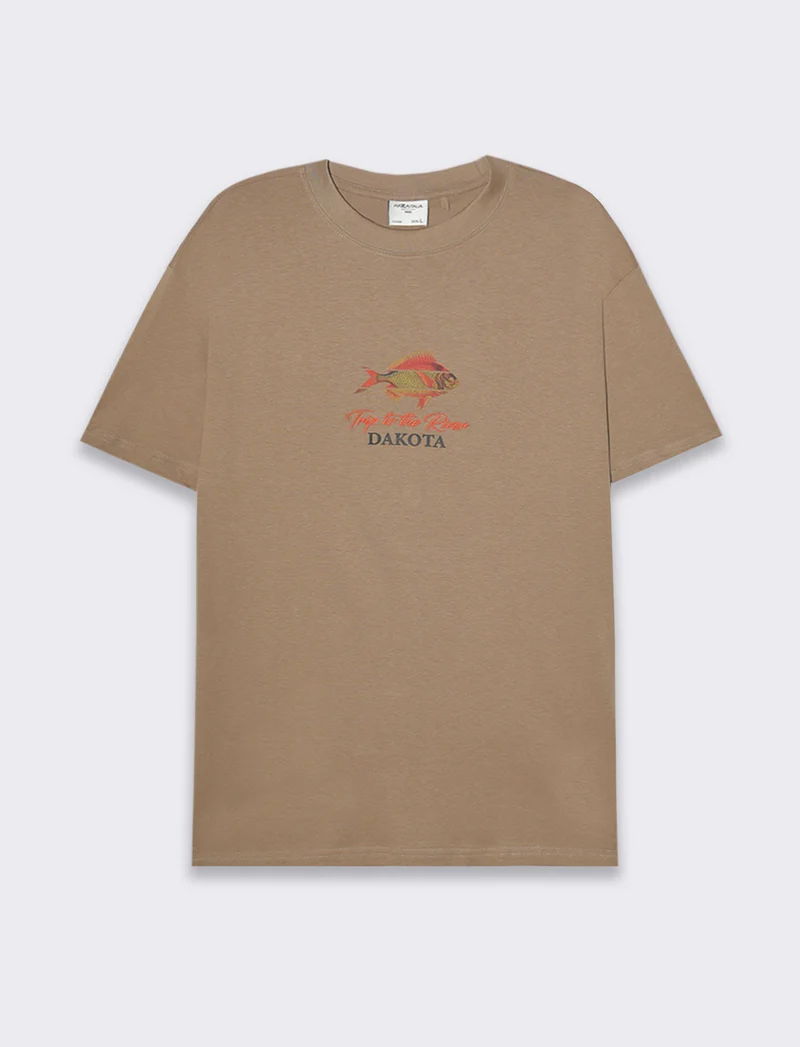 T-shirt loose fit in cotone con stampe da uomo - Grigio tortora