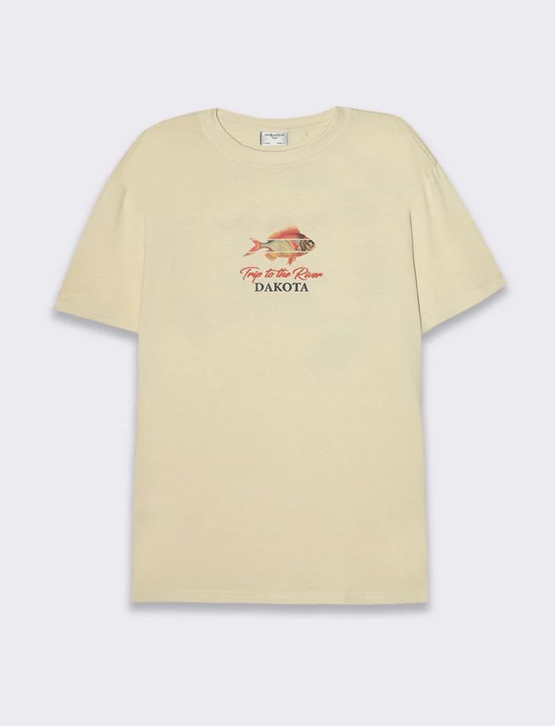 T-shirt loose fit in cotone con stampe da uomo - Beige ecru