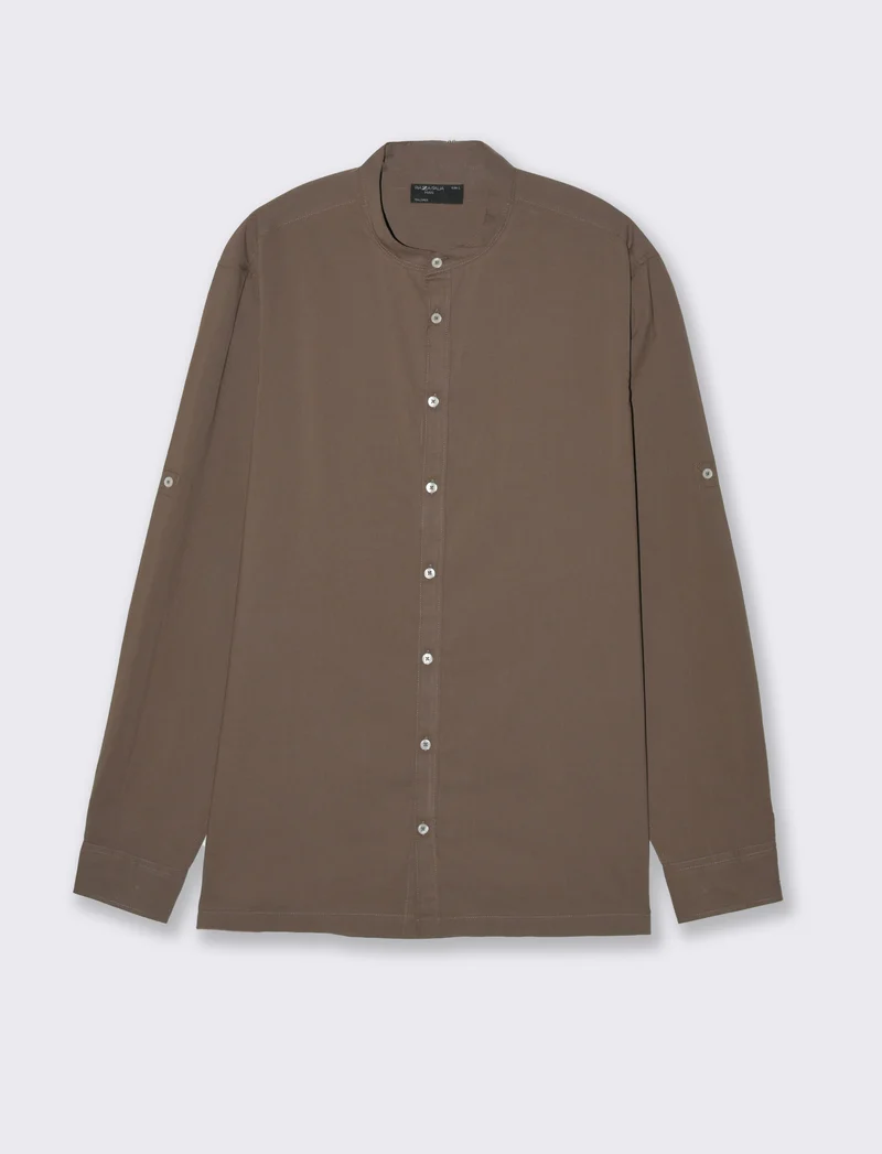Camicia coreana in voile da uomo - Grigio fango