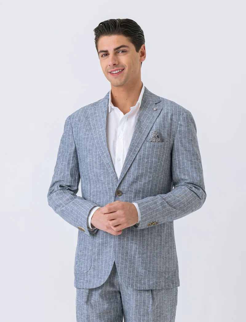 Blazer da completo tessuto linen blend da uomo - Blu