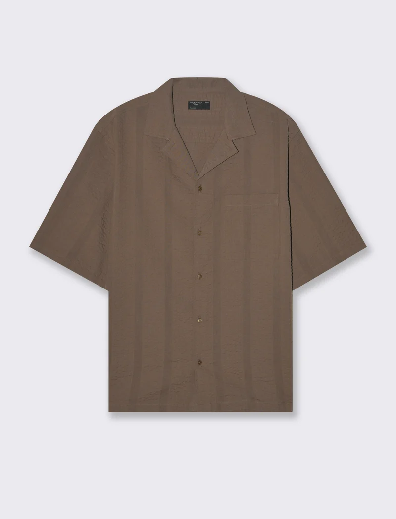 Camicia in tessuto ricamato da uomo - Grigio fango