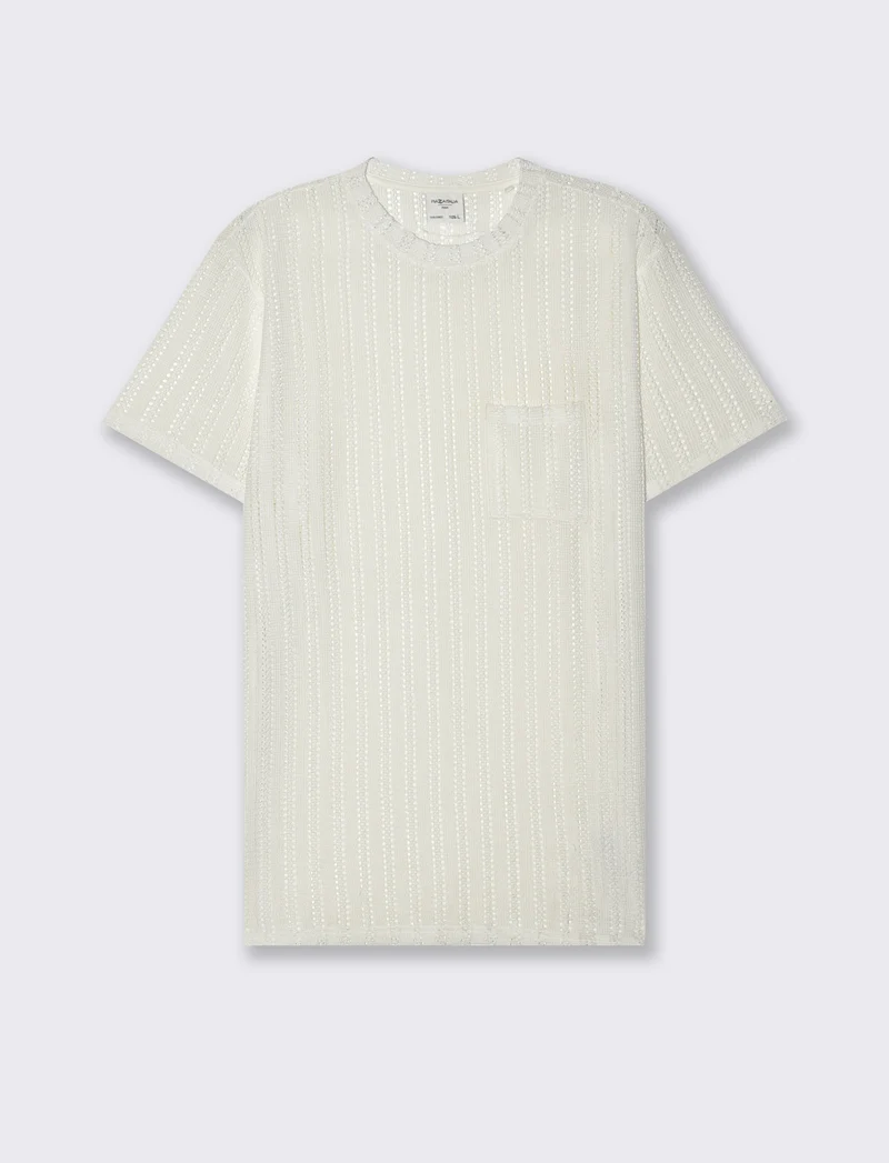 T-shirt in maglia crochet da uomo - Bianco