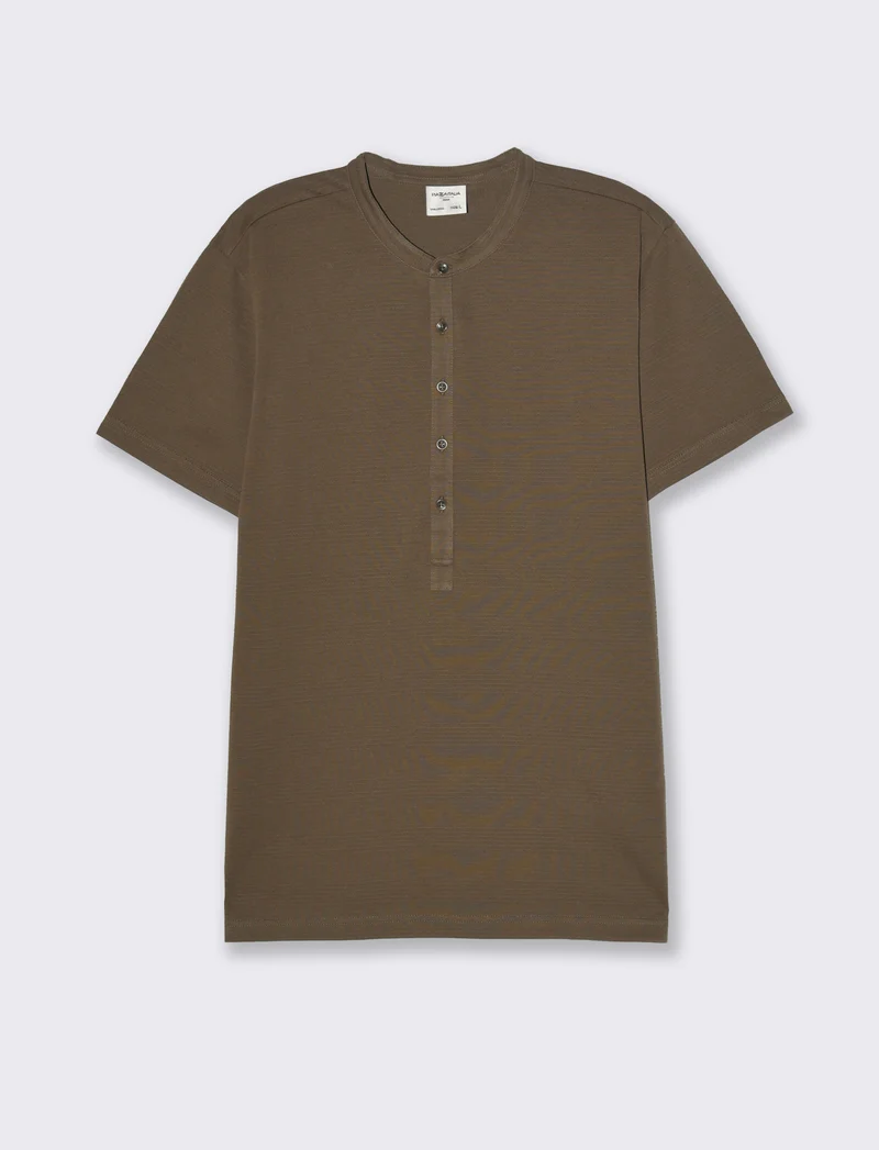 T-shirt serafino struttura jacquard da uomo - Verde kaki