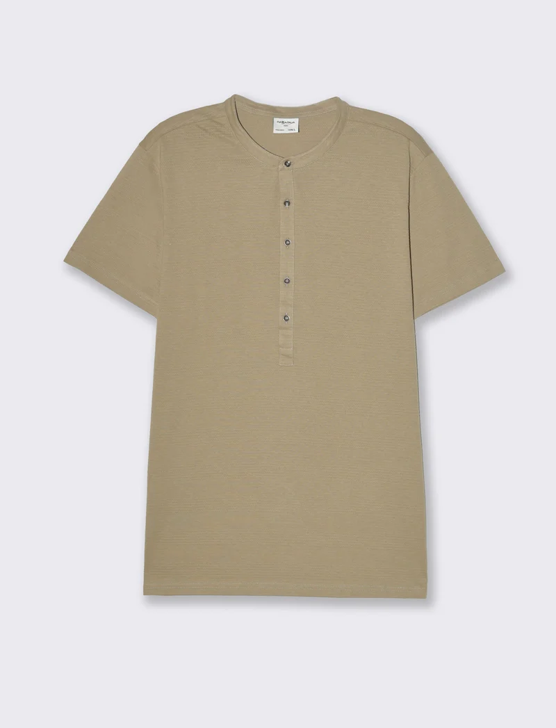 T-shirt serafino struttura jacquard da uomo - Verde salvia