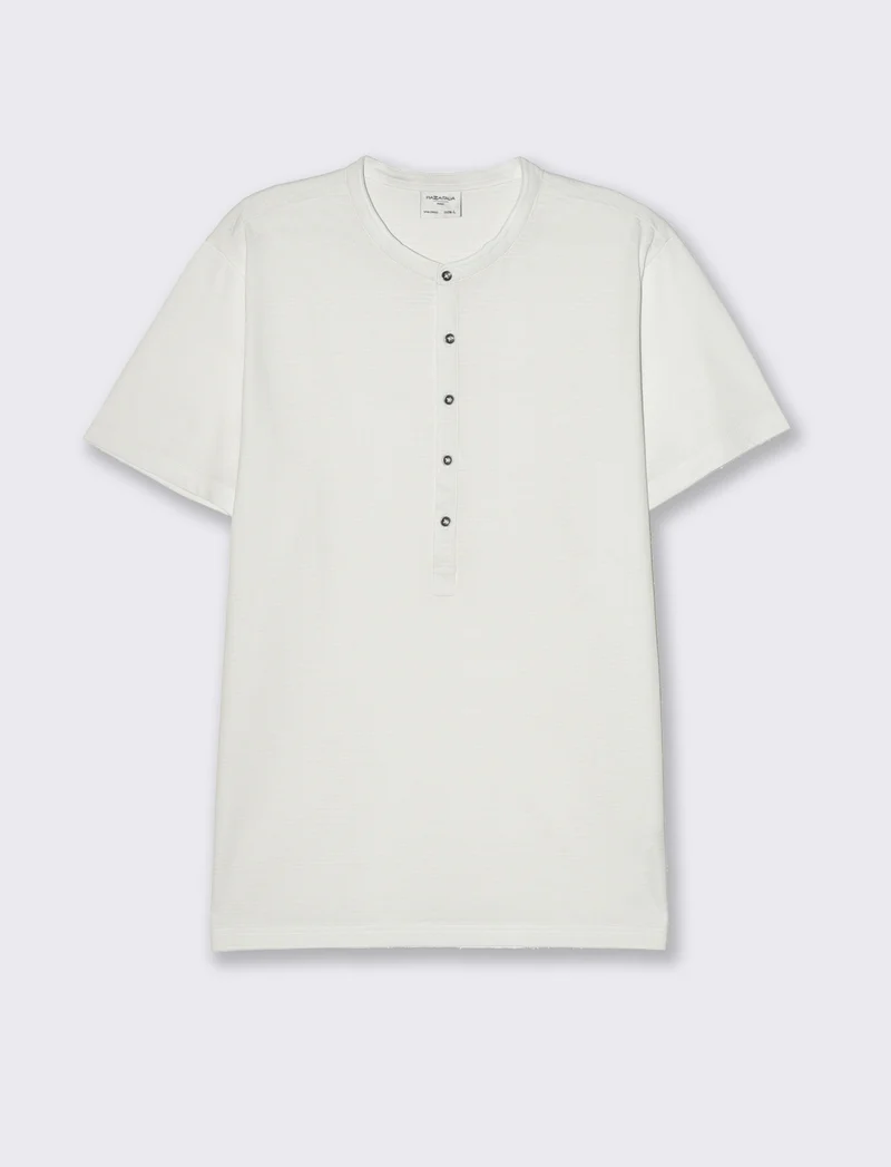 T-shirt serafino struttura jacquard da uomo - Bianco