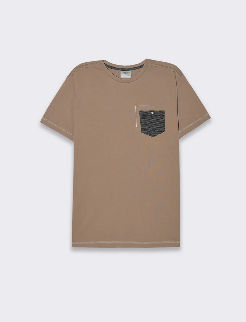 T-shirt con ricamo e taschino da uomo - Grigio tortora