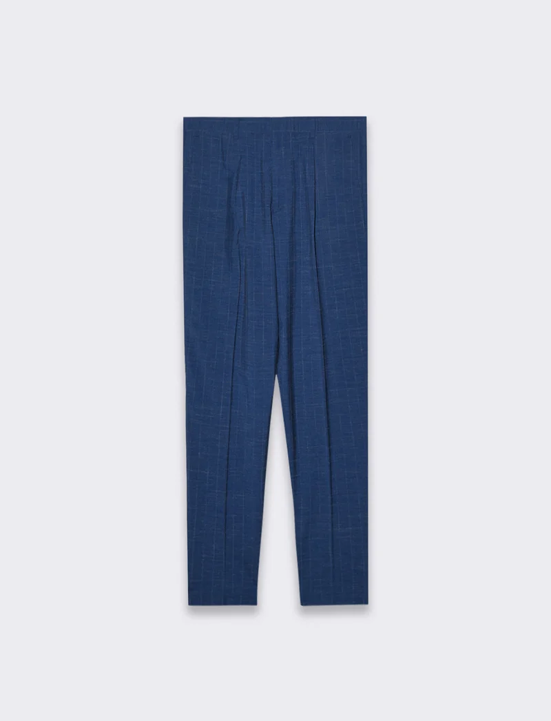 Pantaloni da completo gessato effetto slub da uomo - Blu melange