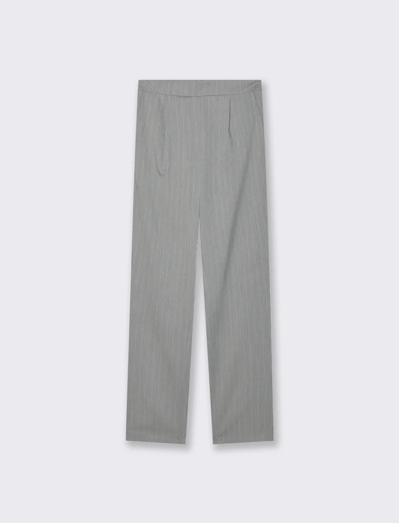 Pantalone in tessuto rigato con elastico al dietro - Grigio chiaro