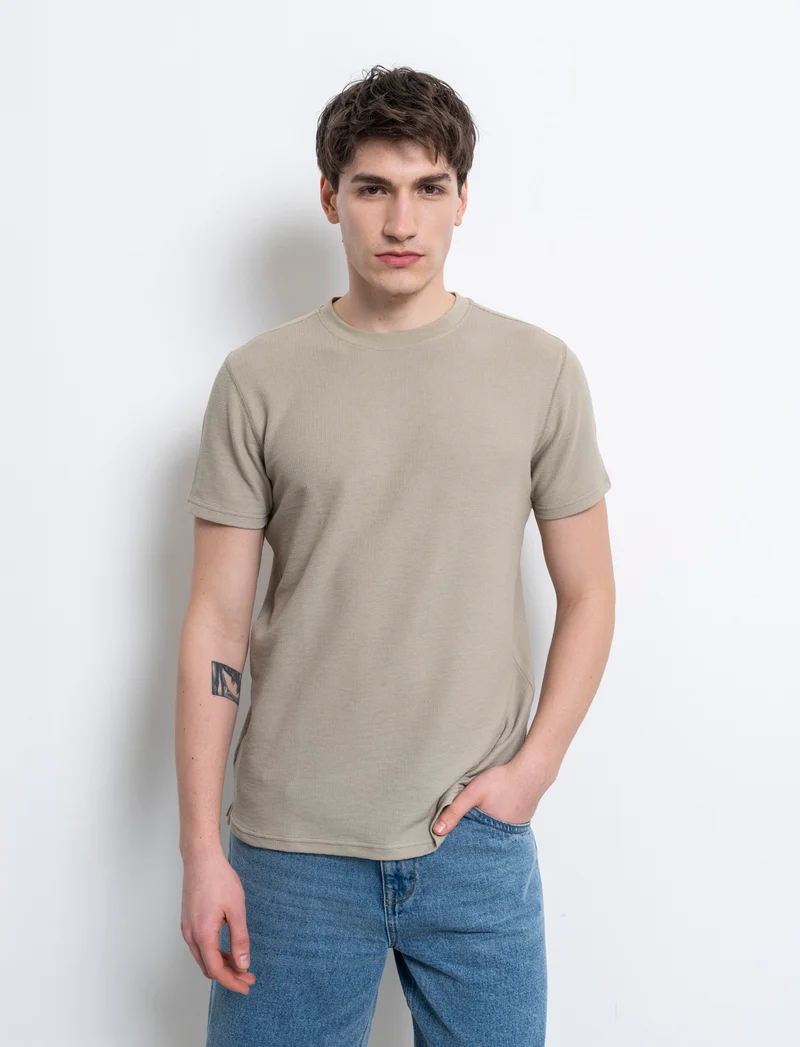 T-shirt waffle regular fit da uomo - Verde salvia