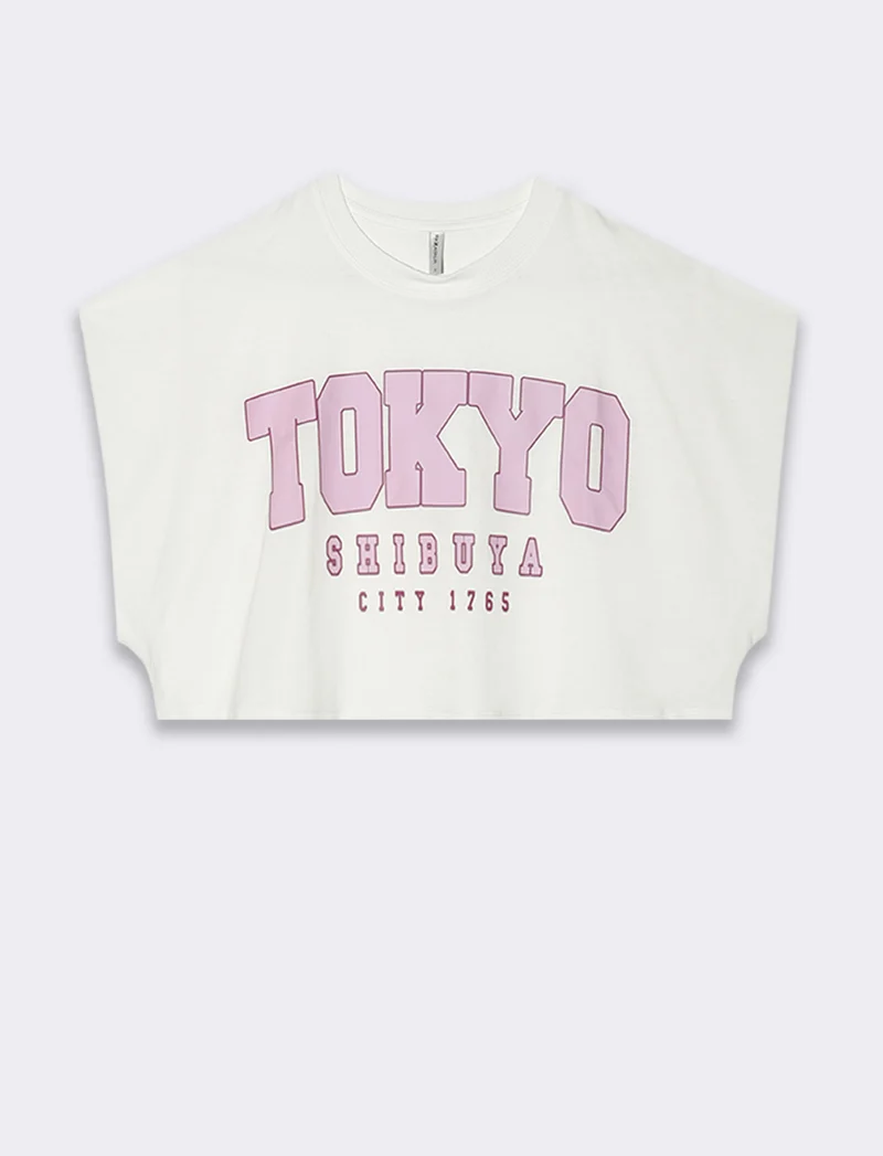 T-shirt crop con stampa da donna - var 1