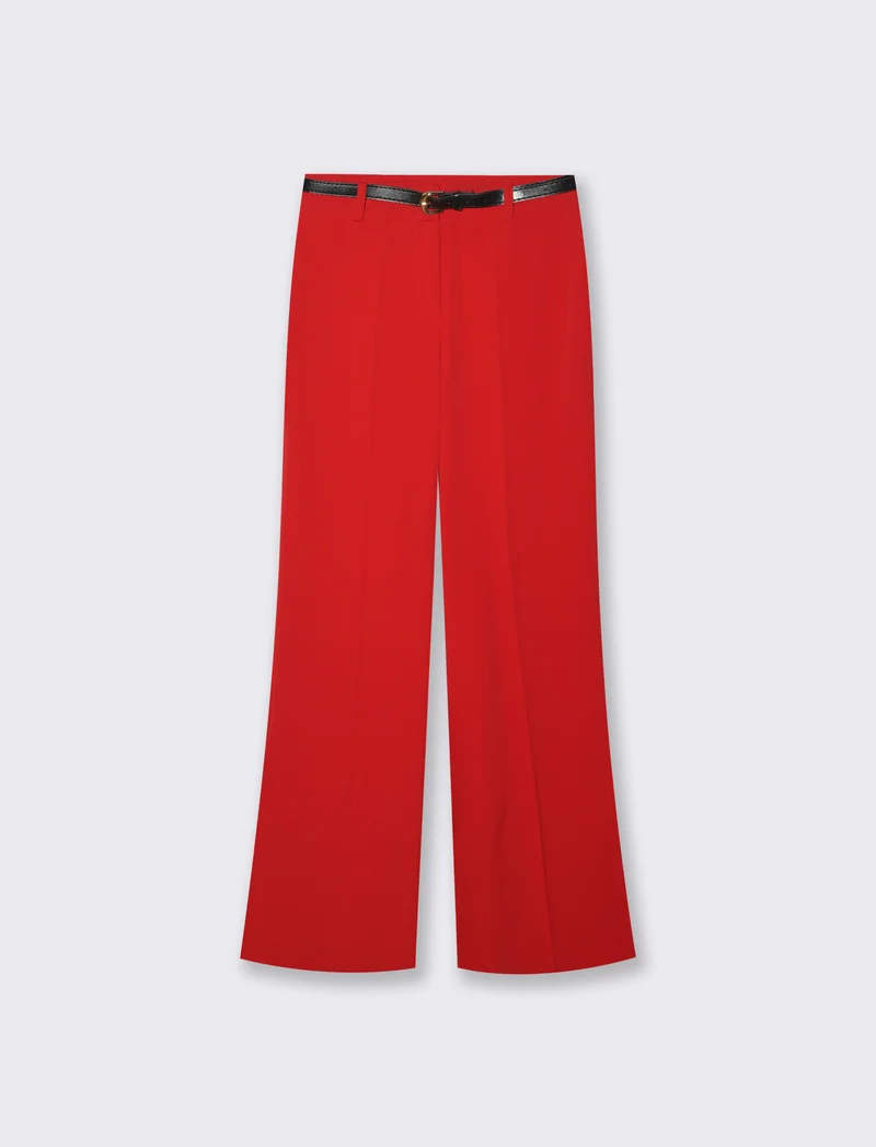 Pantalone palazzo con cintura - Rosso