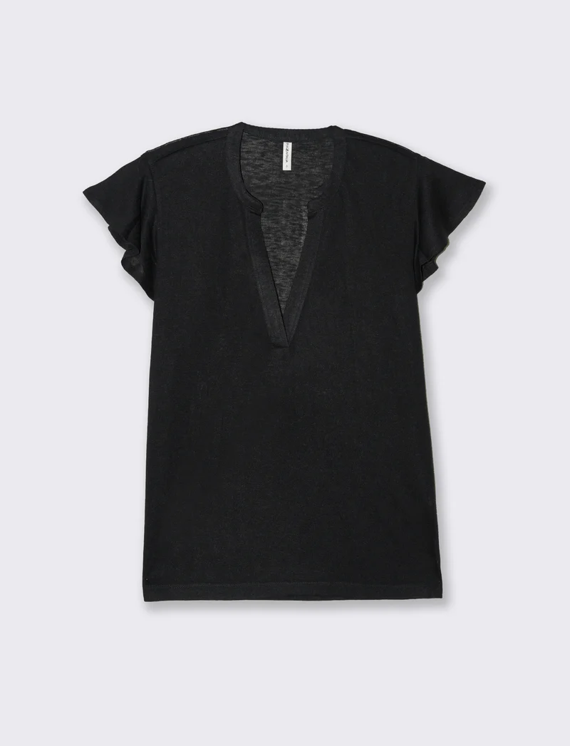 T-shirt scollo a v da donna - Nero