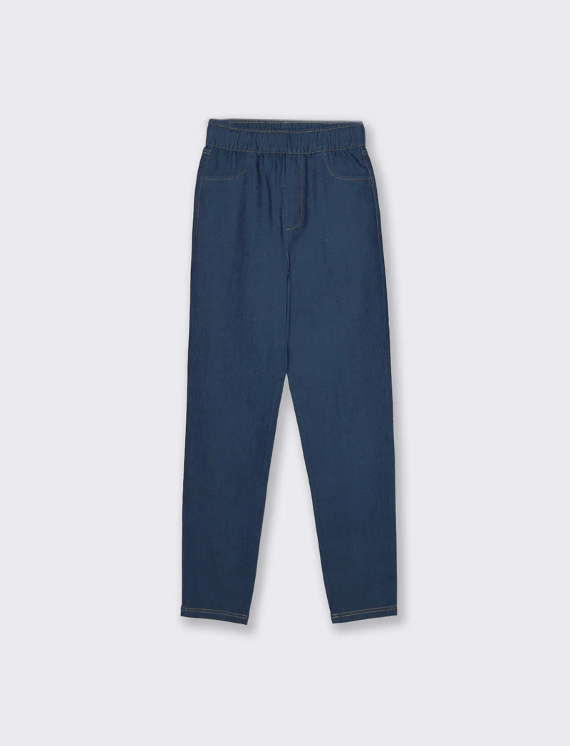 Pantalone con elastico in vita da donna - DENIM SCURO