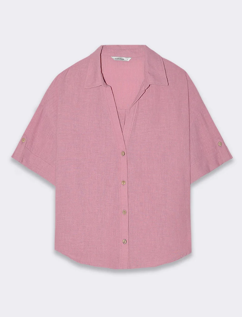 Camicia manica corta da donna - Rosa polvere