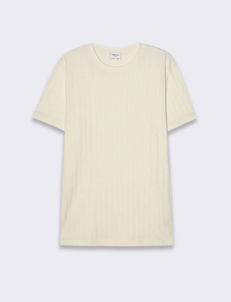 T-shirt struttura jacquard effetto maglia da uomo - Beige ecru