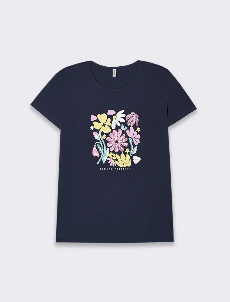 T-shirt con stampa e paillettes da donna - var 1
