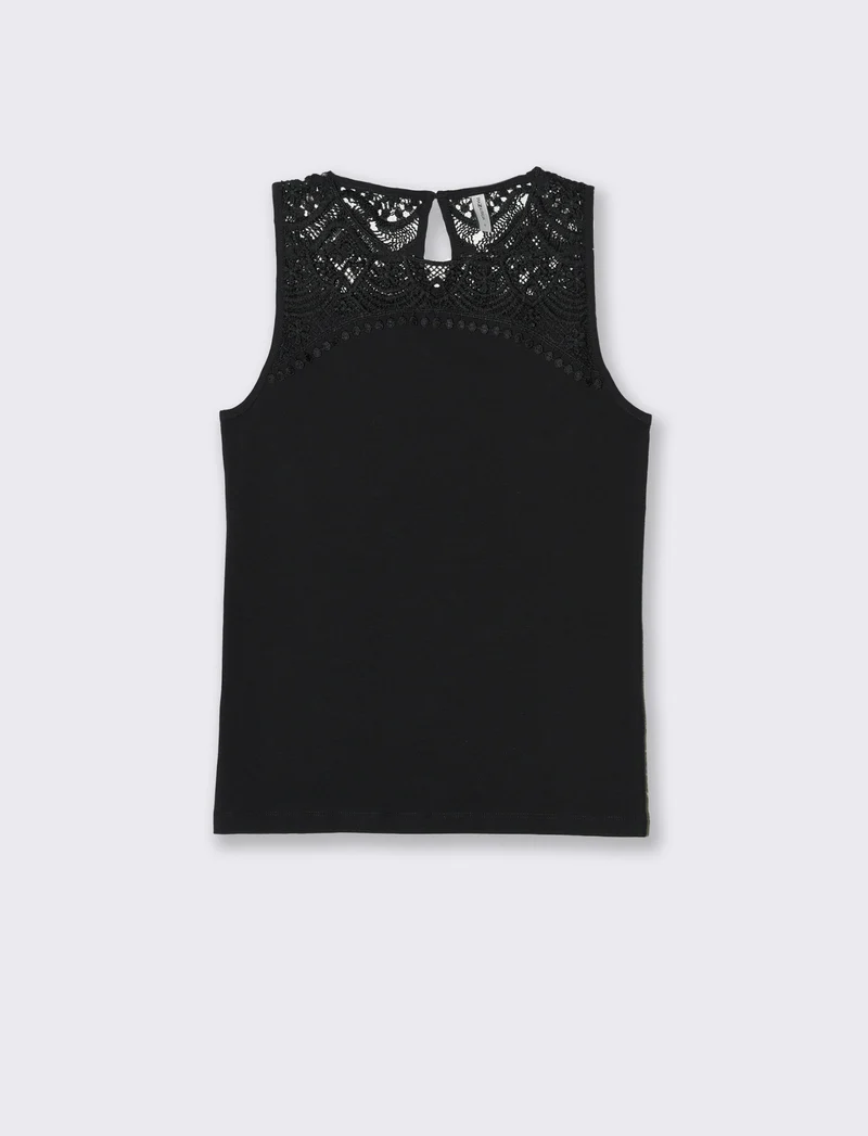 Top con pizzo da donna - Nero