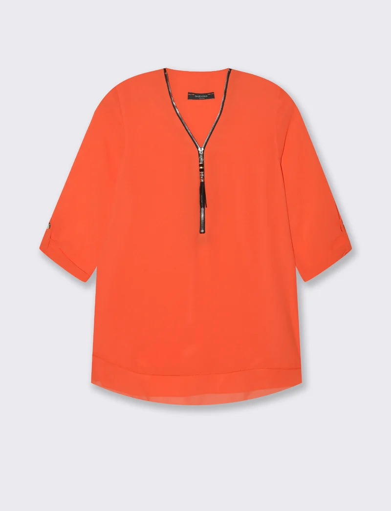 Casacca manica 3/4 con bottone e zip sul davanti. - Arancio