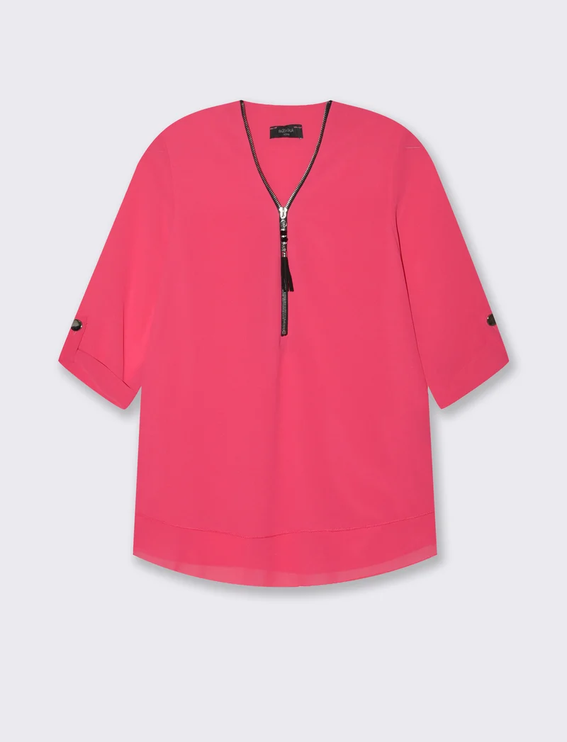 Casacca manica 3/4 con bottone e zip sul davanti. - Fuxia