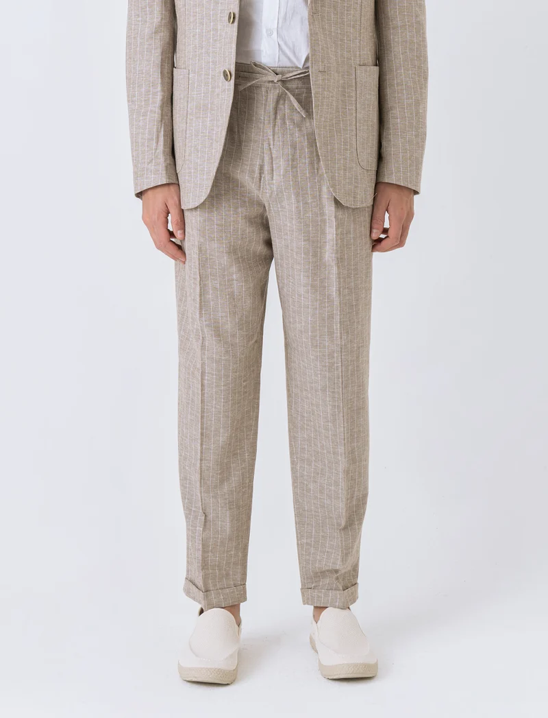 Pantaloni da completo tessuto linen blend da uomo - Beige