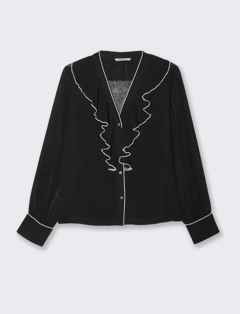 Camicia scollo a v e rusche da donna - Nero