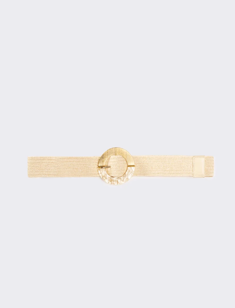 Cintura donna in paglia fibbia tonda - Beige