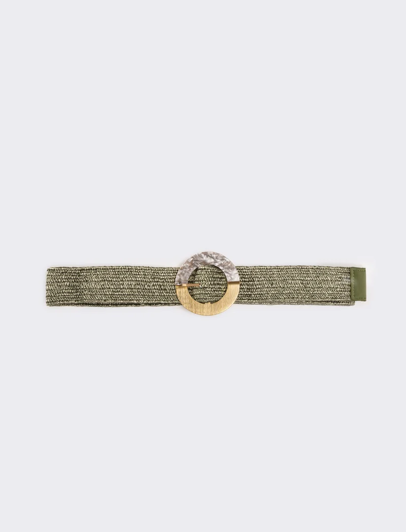 Cintura donna in paglia fibbia tonda - Verde