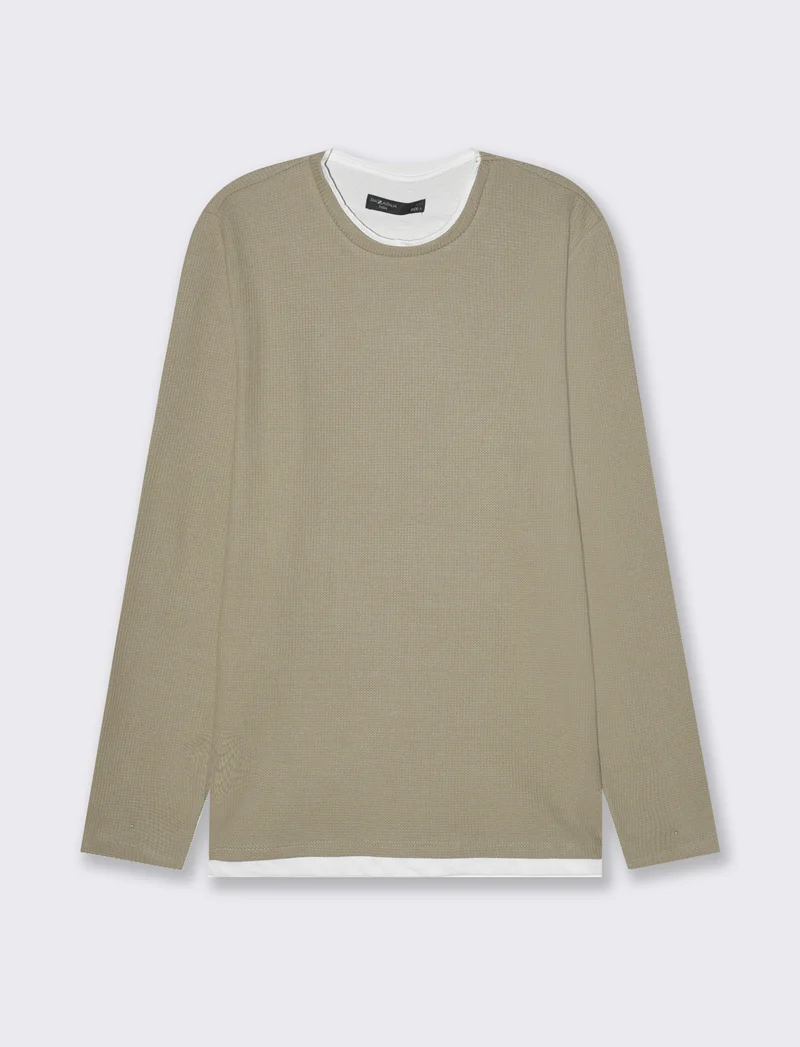 Maglia girocollo struttura waffel da uomo - Verde salvia