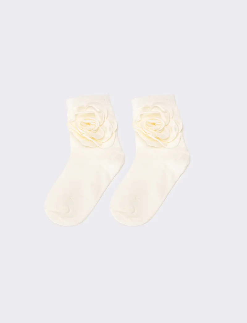 Calzino bambina con fiore - Bianco sporco