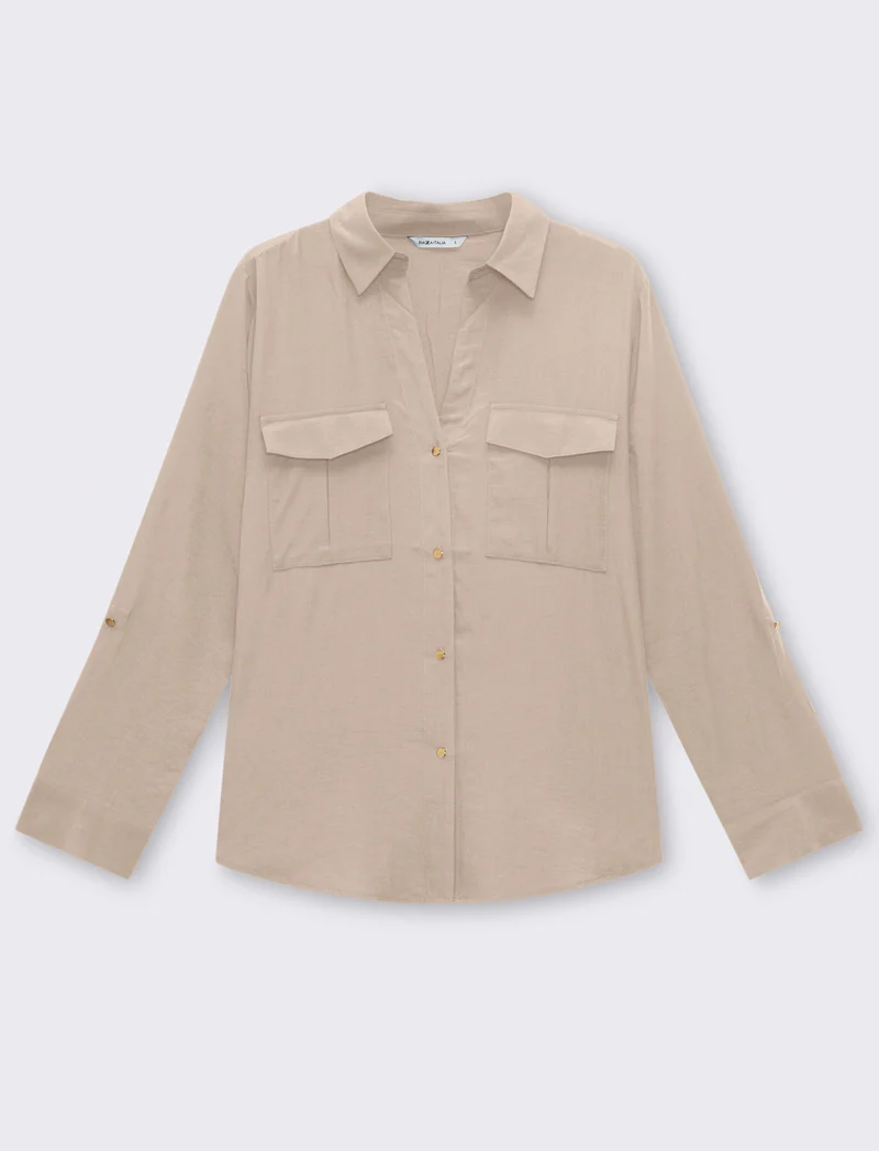 Camicia basica con tasche sul petto da donna - Beige corda