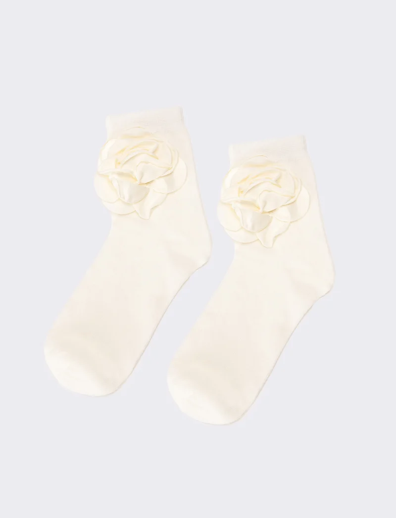 Calzini donna con fiore 1 paio - Bianco sporco
