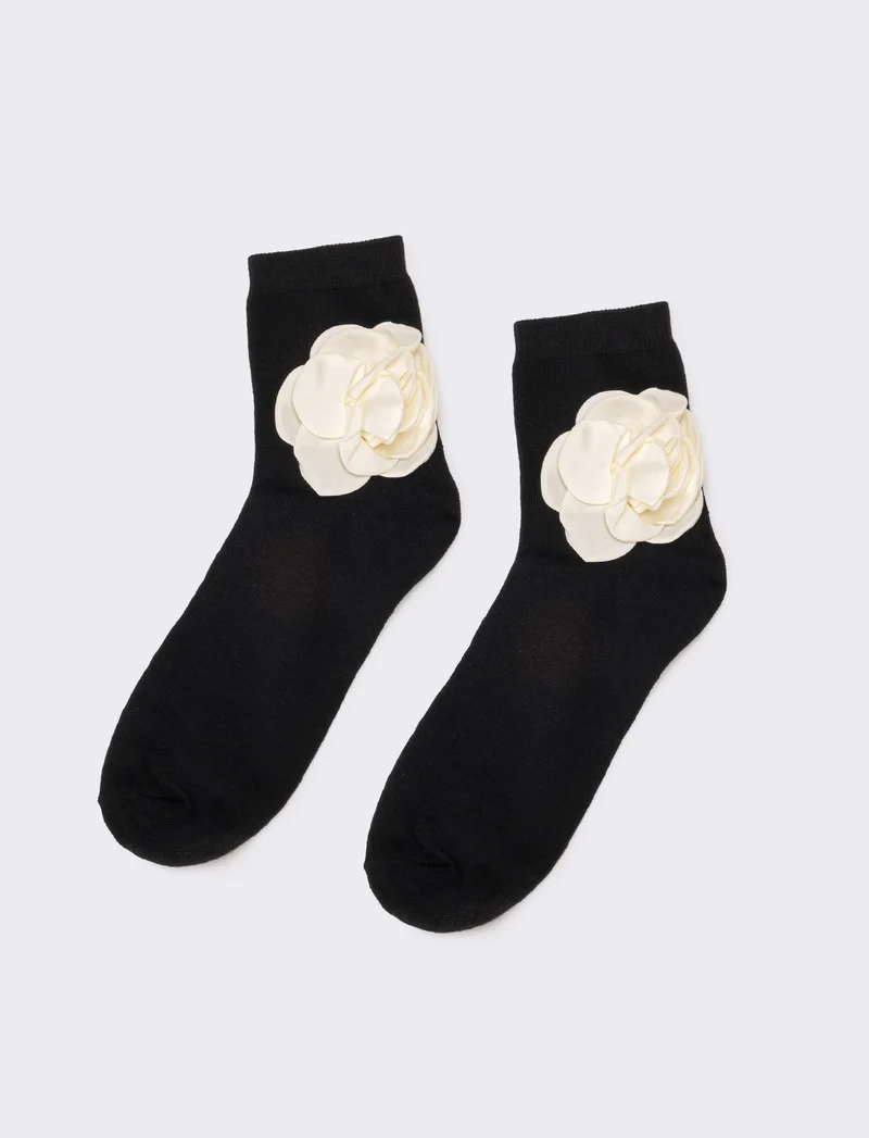 Calzini donna con fiore 1 paio - Nero