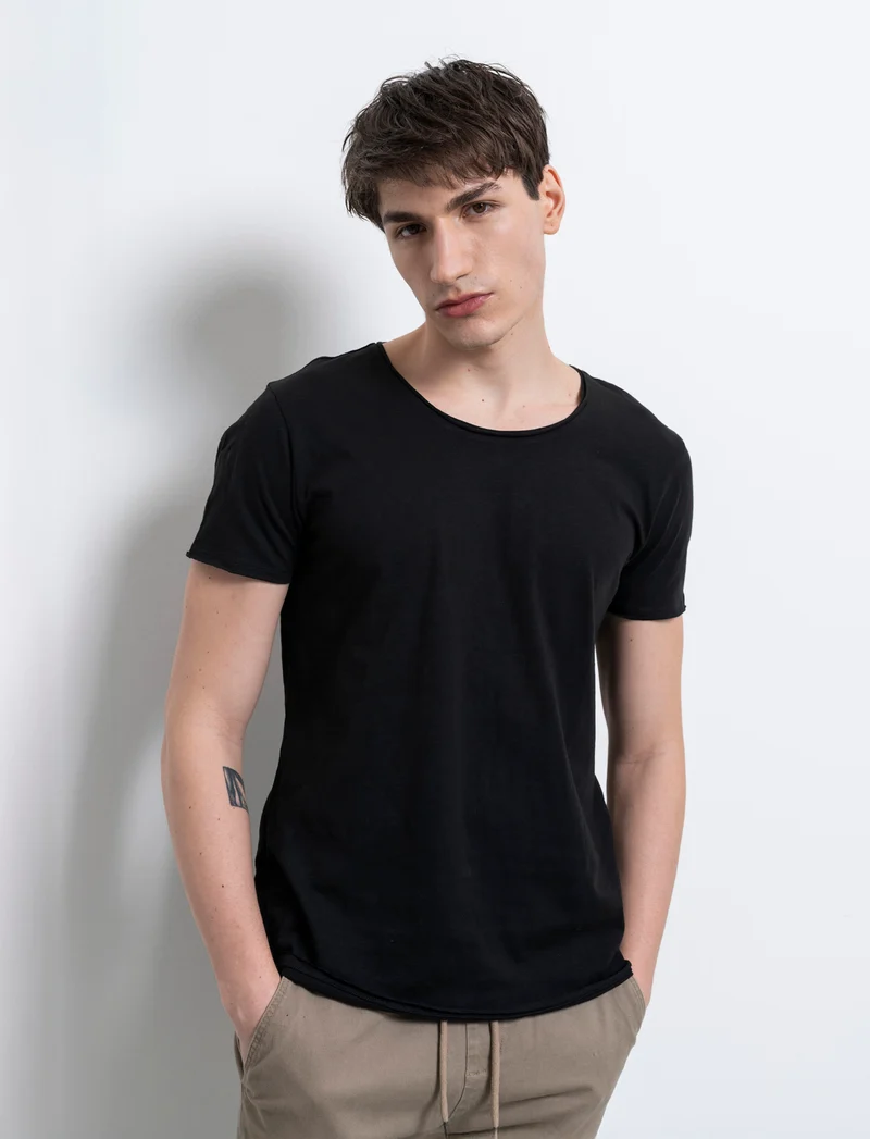 T-shirt cotone slub regular fit da uomo - Nero