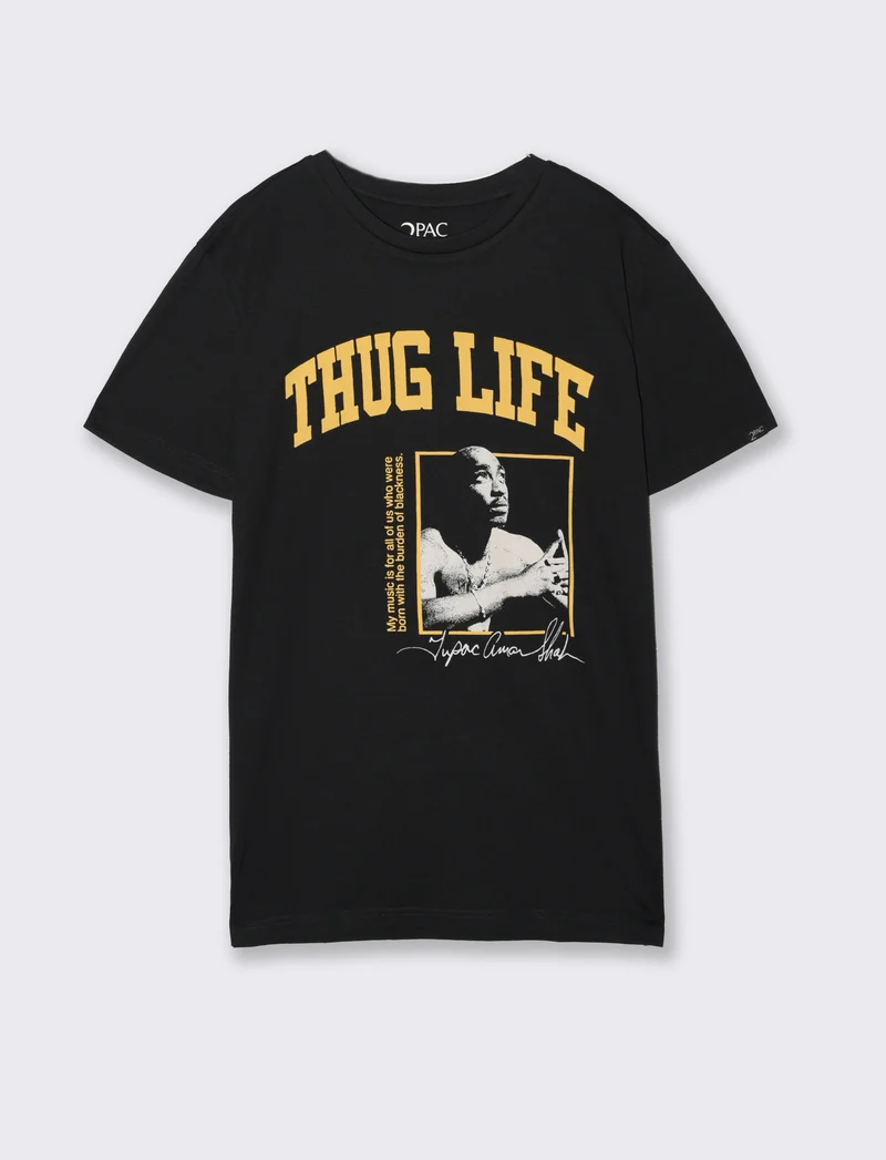 T-shirt stampa tupac da uomo - Nero