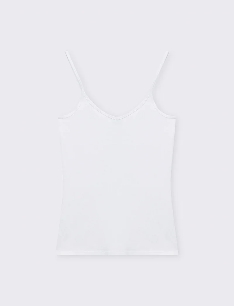 Top basico con scollo a v da donna - Bianco